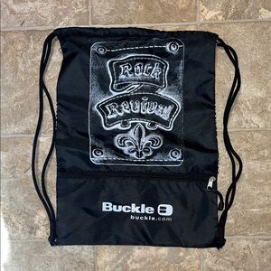 Rock Revival Buckle Black Drawstring Backpack with White Rock Revival Graphic